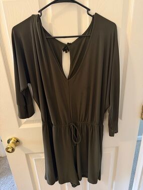 Forever 21 Olive Green V-Neck Drawstring Romper